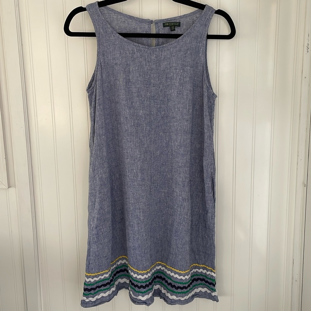 For Cynthia Sleeveless Linen Blend A-Line Shift Dress Rickrack Lagenlook Size PM